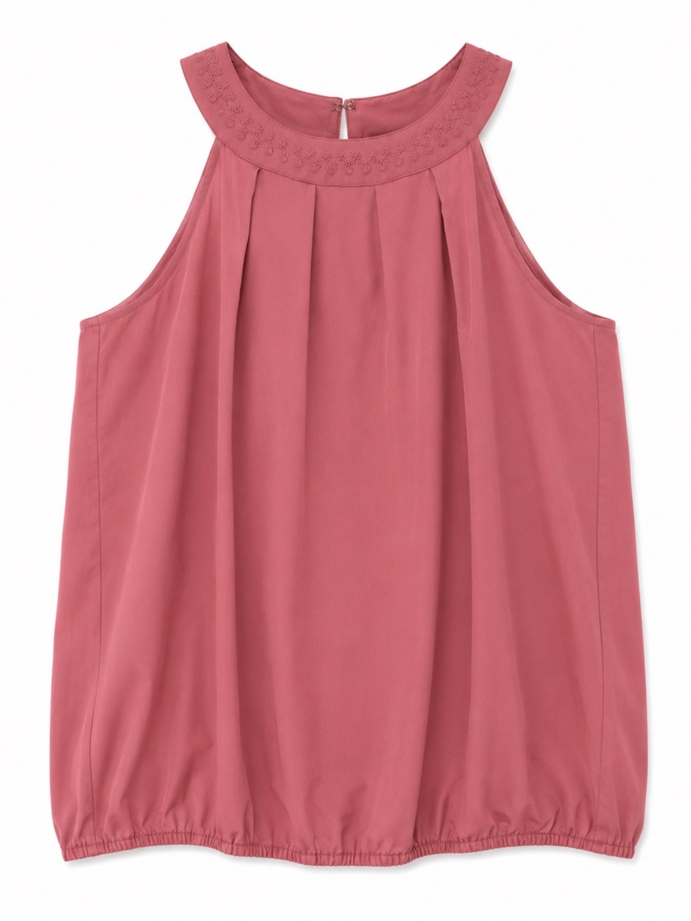 LOFT XS Pink Sleeveless Blouse Embroidered High Neck Bubble Hem Top